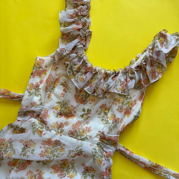 Nadine Dresses & Skirts - Vintage 70s Orange Floral Ruffle Summer Dress